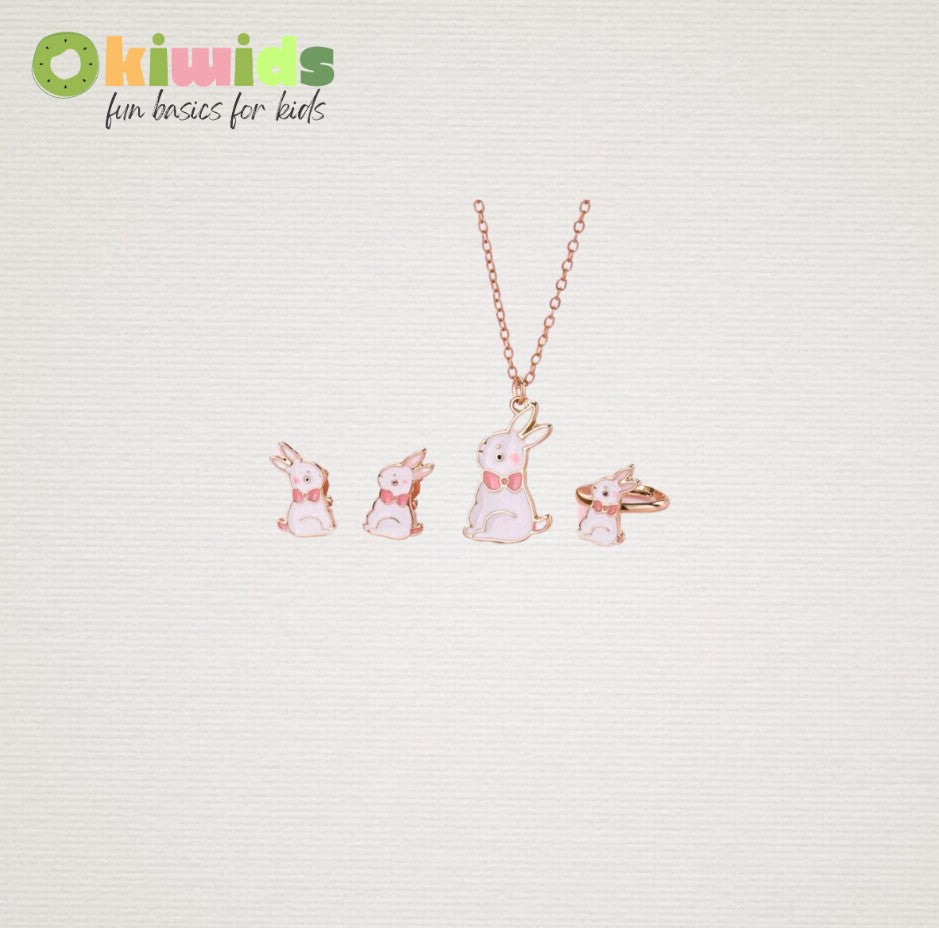 Conjunto de coelhinhos - Anel Brincos e colar