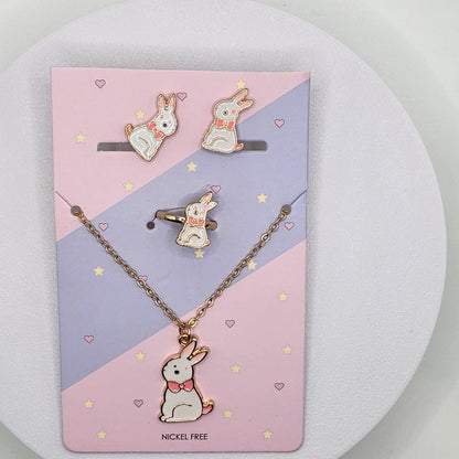 Conjunto de coelhinhos - Anel Brincos e colar