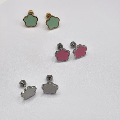 Brincos Encantadores de Flor - Rosa, Verde e Branco
