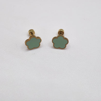 Brincos Encantadores de Flor - Rosa, Verde e Branco