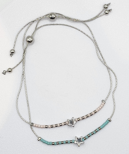 Pulseira Estrelarde Aço Inox - Azul Claro e Bege ajustável