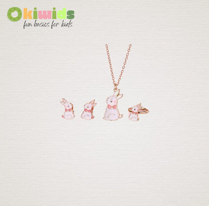 Conjunto de coelhinhos - Anel Brincos e colar