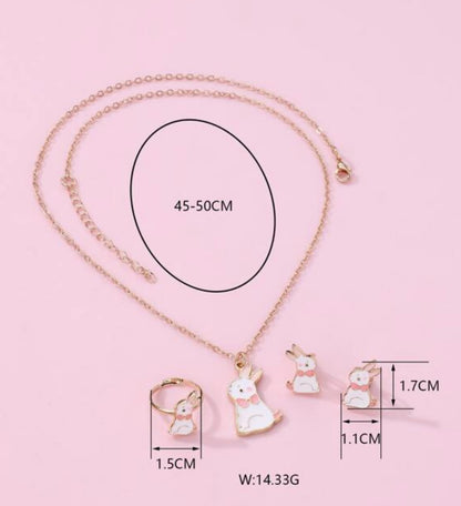 Conjunto de coelhinhos - Anel Brincos e colar